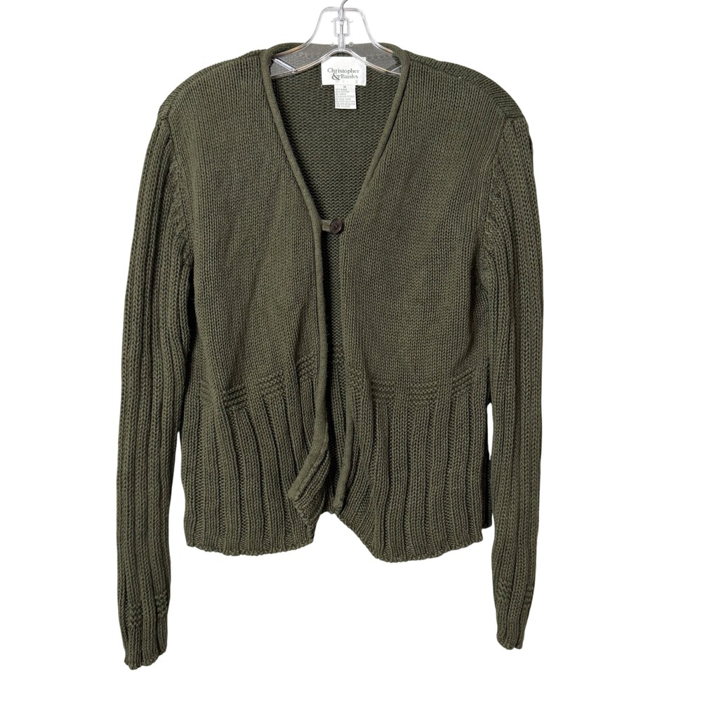 Christopher & Banks Cardigan Sweater Womens M Olive Green Knit Granola Earthy